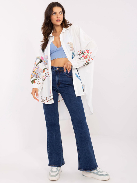 Hurtownia Ecru długa koszula rozpinana z kołnierzykiem