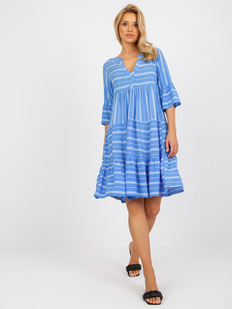 Hurt Niebieska letnia sukienka w paski z wiskozy SUBLEVEL