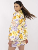 Ecru-fioletowy elegancki komplet w kwiaty