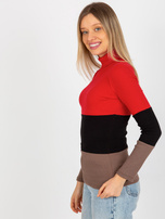 Hurt Czerwono-brązowa bluzka basic z golfem w prążek