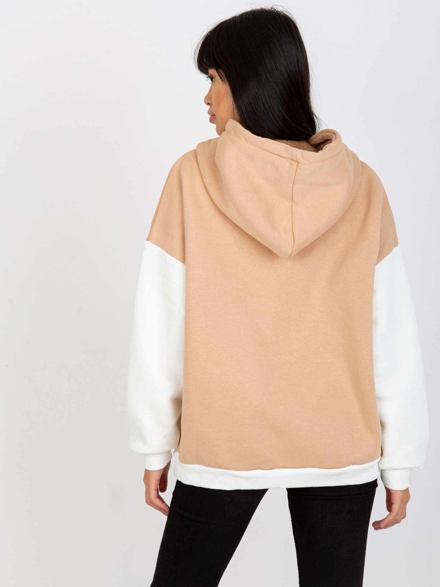 Beżowo-ecru dresowa bluza basic z kapturem RUE PARIS
