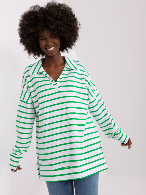 Hurt Biało-zielona bluzka oversize z rozcięciami