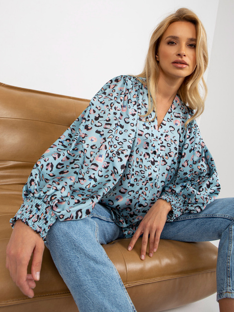 Hurt Niebiesko-czarna koszula w panterkę z imitacji satyny