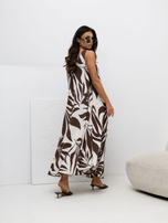 Brązowa letnia sukienka z motywem roślinnym