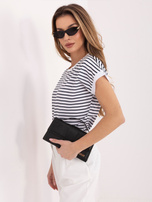 Biało-granatowy damski t-shirt z okrągłym dekoltem