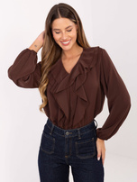Ciemnobrązowa bluzka z bufiastym rękawem RUE PARIS 