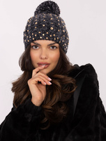 Hurt Czarna zimowa czapka damska z dzianiny