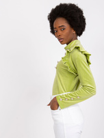 Limonkowa bluzka welurowa z falbanami na ramionach Capri