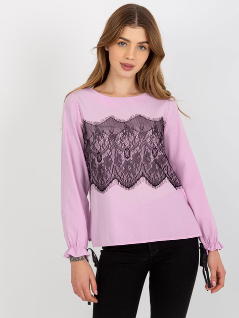 Hurt Jasnofioletowa bluzka wizytowa z wiązaniem i koronką