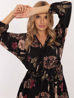 Hurt Czarna wzorzysta sukienka mini z gumką w pasie