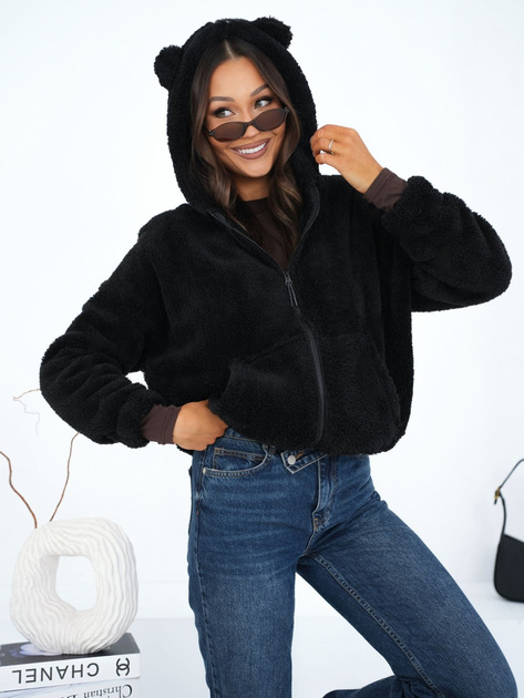 Czarna futrzana bluza uszami misia
