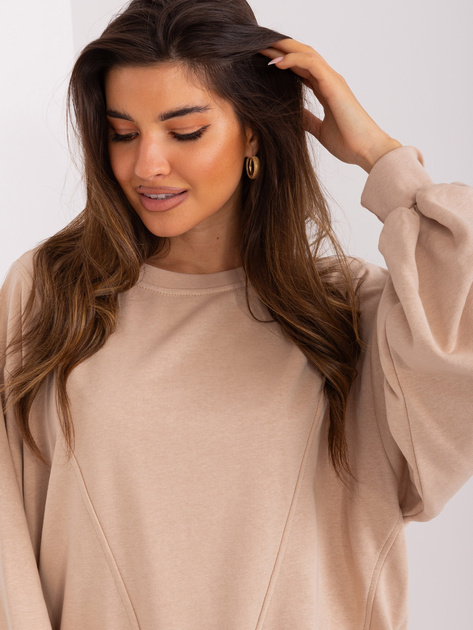 Hurt Beżowa bluza bez kaptura o kroju oversize