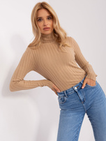 Hurtownia Camelowy dopasowany sweter z golfem  