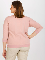 Didmeninė šviesiai rožinė bluzonė plus size su spauda ir 3/4 rankovėmis.