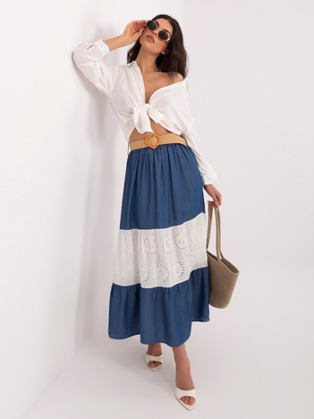 Ciemnoniebieska letnia spódnica z plecionym paskiem 