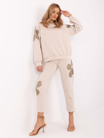 Hurt Beżowy dwuczęściowy komplet z bluzą z kapturem