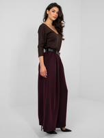 Śliwkowe spodnie spodnie palazzo z paskiem RUE PARIS