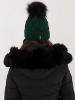 Hurt Ciemnozielona zimowa czapka z pomponem RUE PARIS