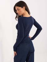 Granatowa bluzka basic z okrągłym dekoltem