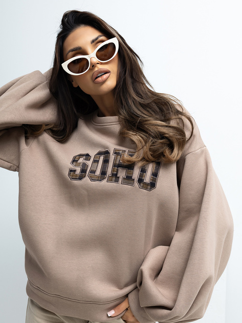 Ciemnobeżowa bluza oversize z napisem RUE PARIS