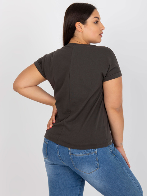 Khaki bawełniany t-shirt plus size z nadrukiem