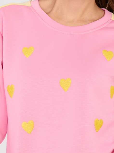 Różowy dresowy komplet z bluzą w serduszka RUE PARIS