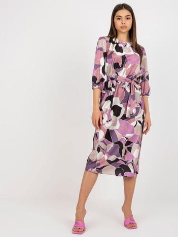 Hurt Purple cocktail dress with print and belt.