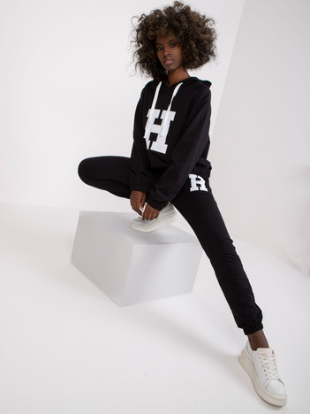 Schwarzes Baumwoll-Sweatset mit Kapuzenpullover Natela.