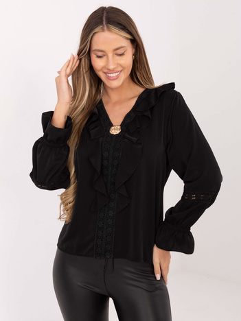 Czarna elegancka bluzka z żabotem