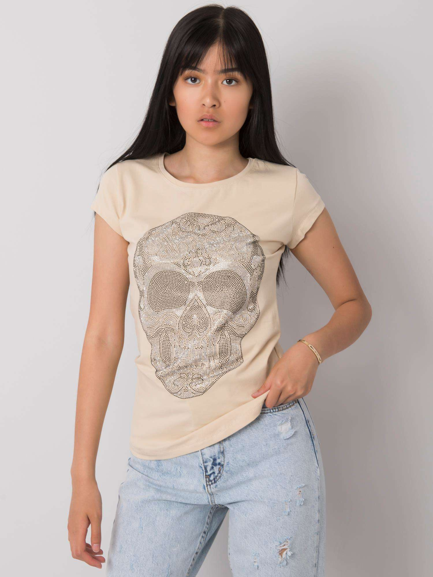 Bežová tričko s aplikáciou Skull.