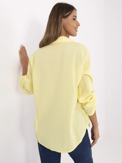 Żółto-biała koszula damska z długim rękawem