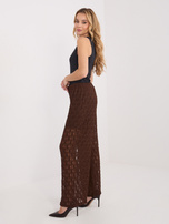 Brązowe szerokie spodnie z koronki 