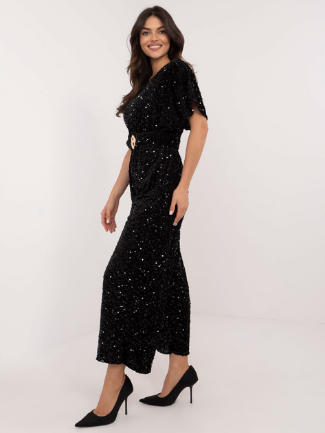 Hurtownia Czarny cekinowy kombinezon z paskiem