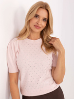 Jasnoróżowy sweter z bufiastymi rękawami