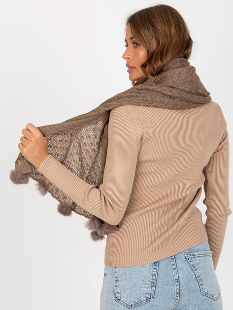 Hurtownia Ciemnobeżowy damski szal w ażurowy wzór