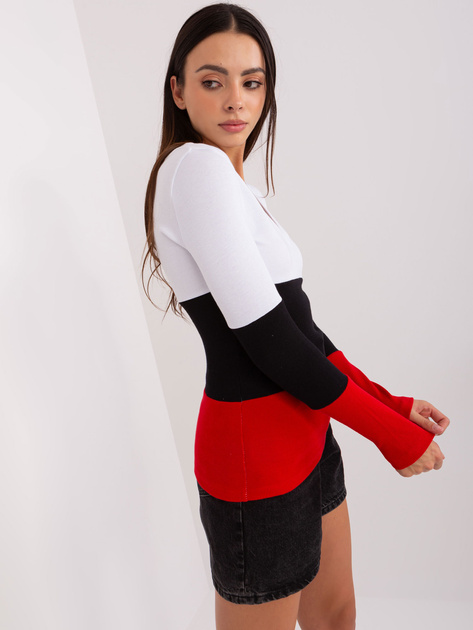 Hurt Biało-czerwona damska bluzka basic w prążek