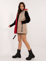 Hurt Beżowa dwustronna kamizelka damska z kapturem