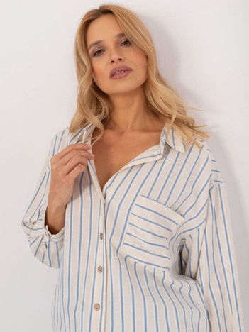 Hurt Cream-blue oversized striped shirt.