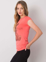 Koralowy t-shirt z aplikacją Misha