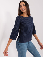 Hurt Granatowo-biała bluzka wizytowa z wiązaniem 