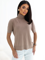 Dunkelbeige Damen Basic Pullover mit kurzen Ärmeln.