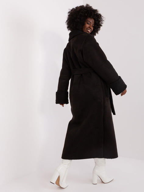 Hurt Czarny zimowy płaszcz kożuch z kieszeniami