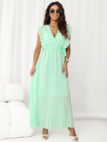 Miętowa plisowana sukienka z paskiem RUE PARIS