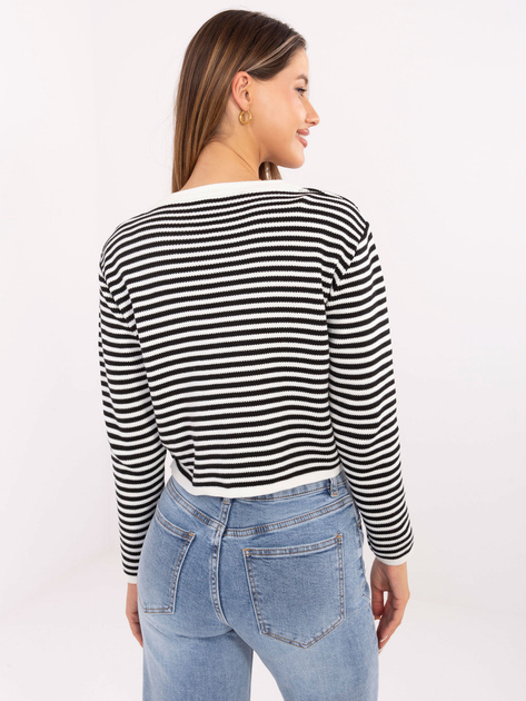 Ecru-czarny sweter z ozdobnymi guzikami RUE PARIS