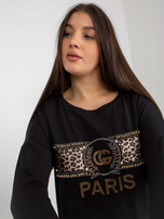 Hurtownia Czarna damska bluzka plus size z okrągłym dekoltem