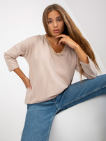 Hurt Beżowa bluzka na co dzień z bawełny RUE PARIS 