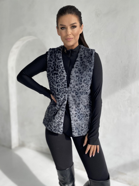 Grafitowa kamizelka futrzana w cętki Perrina