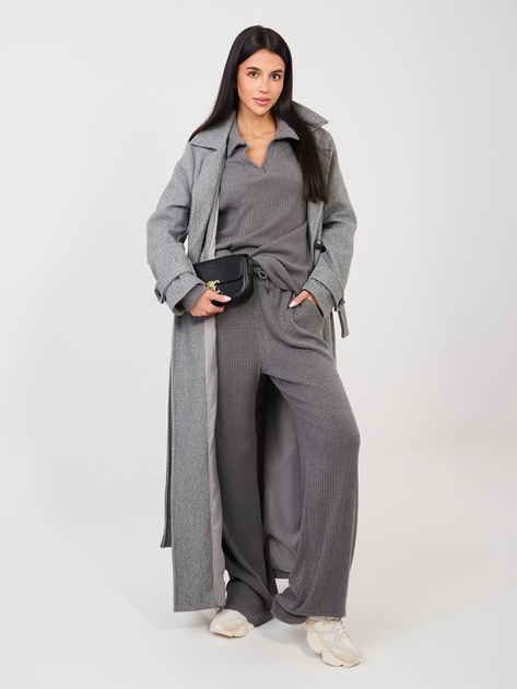 Ciemnoszary dzianinowy komplet w prążek