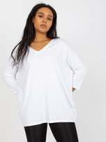 Hurtownia Biała codzienna bluzka plus size z dekoltem w serek 