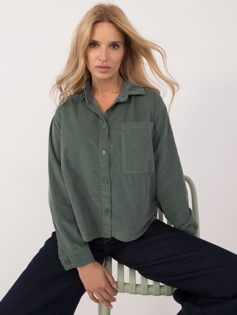 Hurt Ciemnozielona sztruksowa koszula oversize na guziki SUBLEVEL